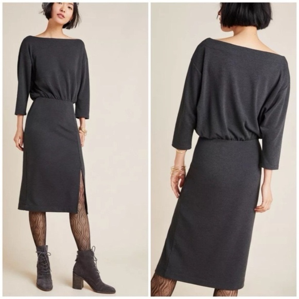 Anthropologie Knit Column Dress in Carbon Gray - Size S NWT